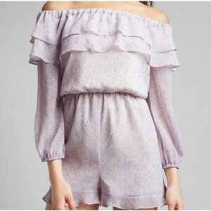 Express purple lilac gold off the shoulder chiffon lightweight romper large new